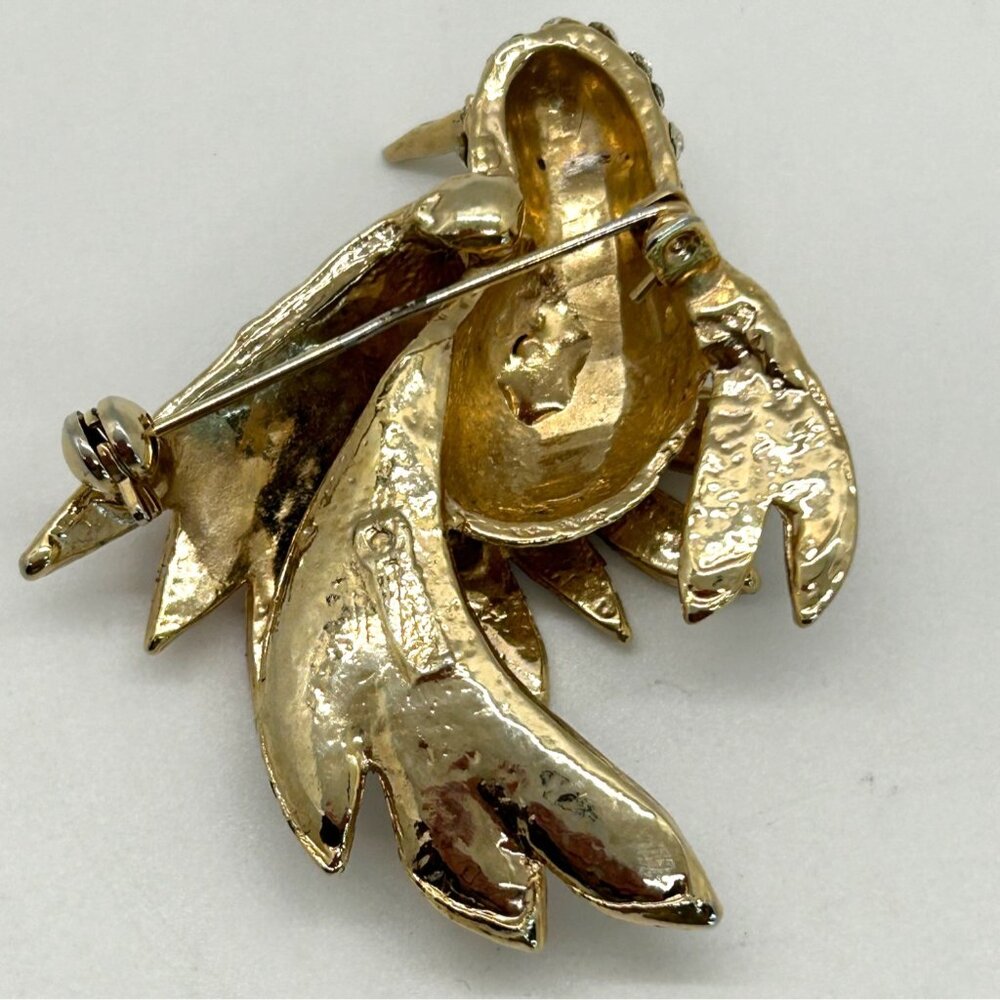 Vintage Hummingbird Brooch Rhinestone Accents Enameled Wings Gold-Tone Nature - Picture 9 of 16